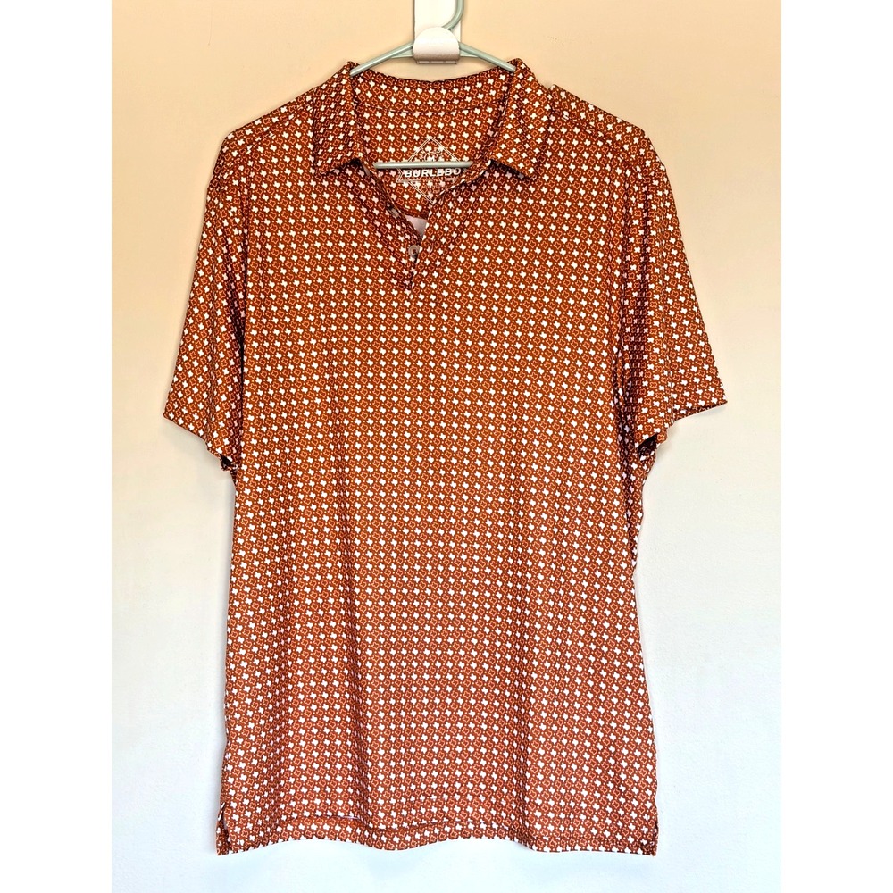 Burlebo Burnt Orange Texas Performance State Short Sleeve Polo Shirt Mens Medium